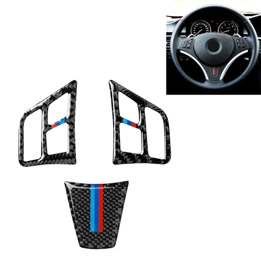 Carbon fiber steering wheel trim sticker set, tricolor stripe inserts (3 pieces).