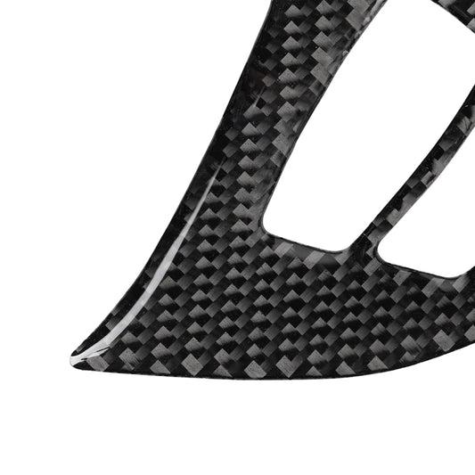 Carbon fiber steering wheel trim sticker corner piece with glossy black weave pattern