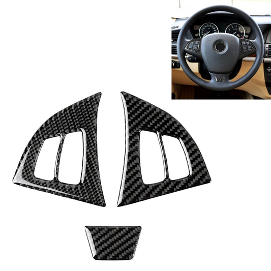 Carbon fiber steering wheel button trim sticker set, black weave with white inlays