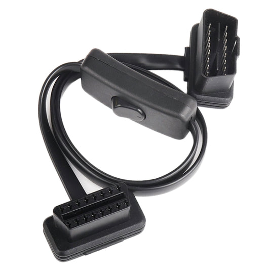 16-pin OBD2 diagnostic cable with inline switch module and dual OBD connectors
