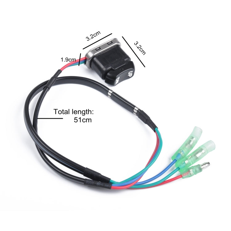 Trim tilt switch with cable harness, labeled 51cm total length and 3.2cm size