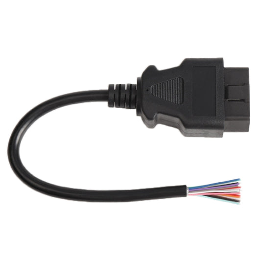 16-pin OBD2 extension cable plug with strain relief and exposed wire end