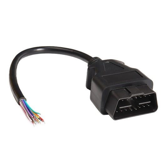 16-pin OBD2 extension cable with male plug and color-coded wire leads