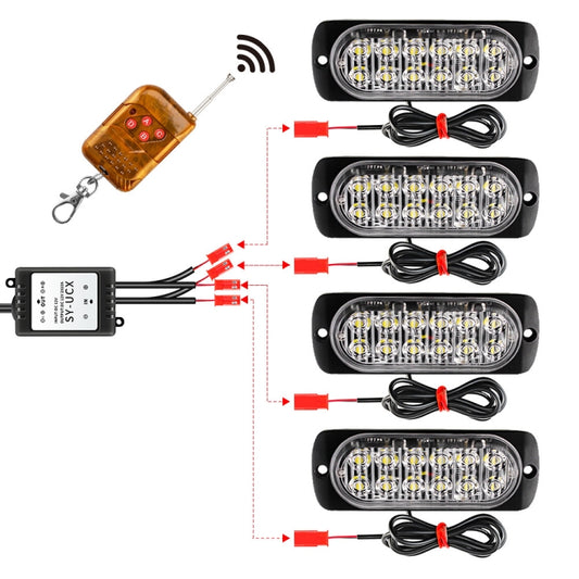 Wireless emergency strobe light kit with amber remote, controller box, and 4 LED modules