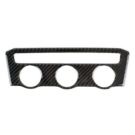 Carbon fiber air vent panel trim with three circular cutouts and top bar, black