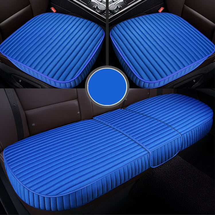 Blue ribbed car seat cushion set with two back pads and one long front pad