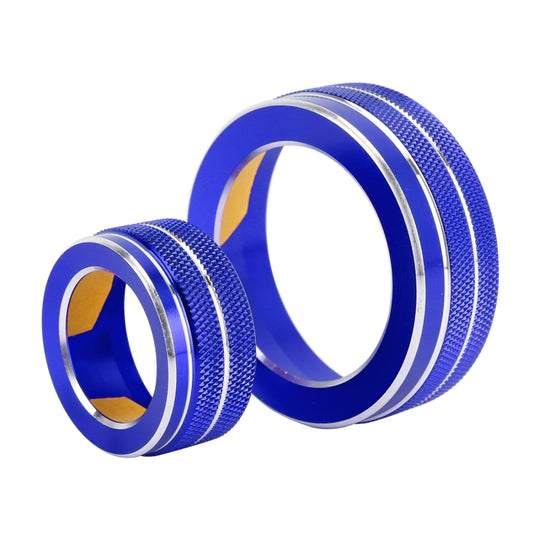 Blue metal air conditioner knob case rings, close-up view of two sizes