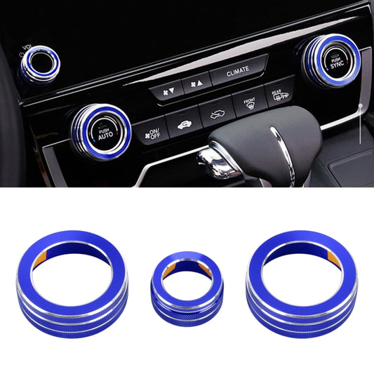 Blue metal air conditioner knob case set with three circular trim rings