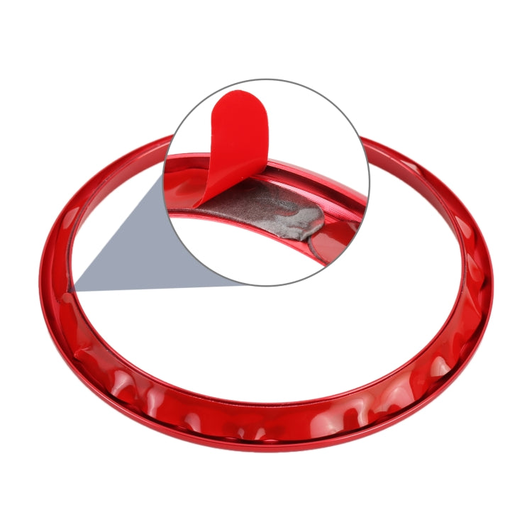 Red metal air outlet trim ring, glossy chrome-look oval profile