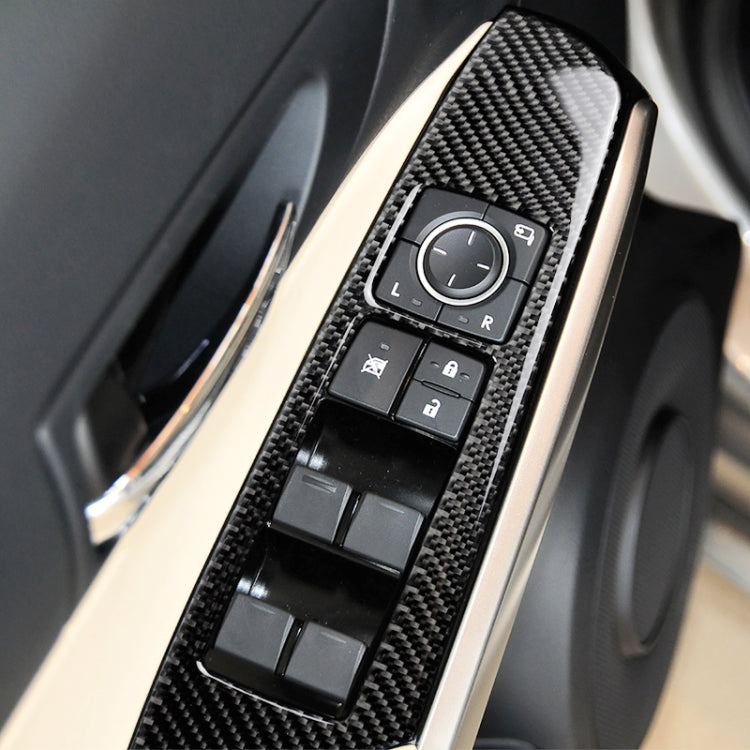 Carbon fiber-look window switch panel sticker with control buttons and icons