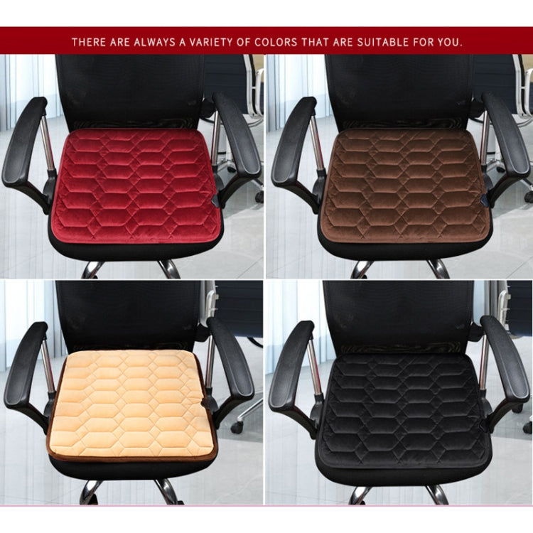 Square car seat heater cushion covers in red, brown, beige, and black with quilted pattern