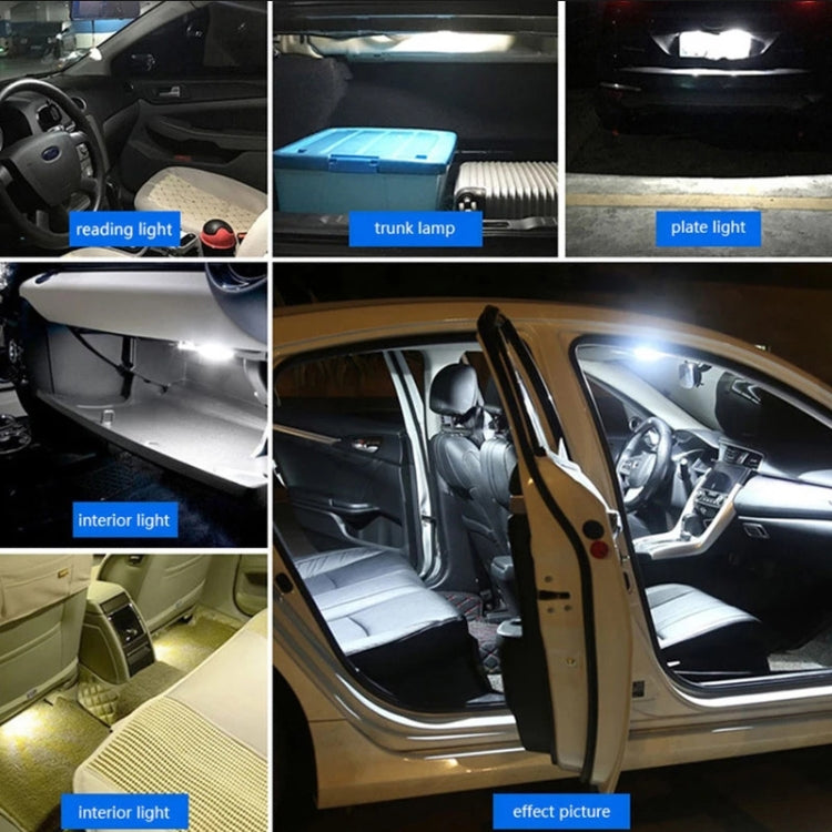 Vehicle LED interior dome reading lights with bright white glow, blue boards, silver caps