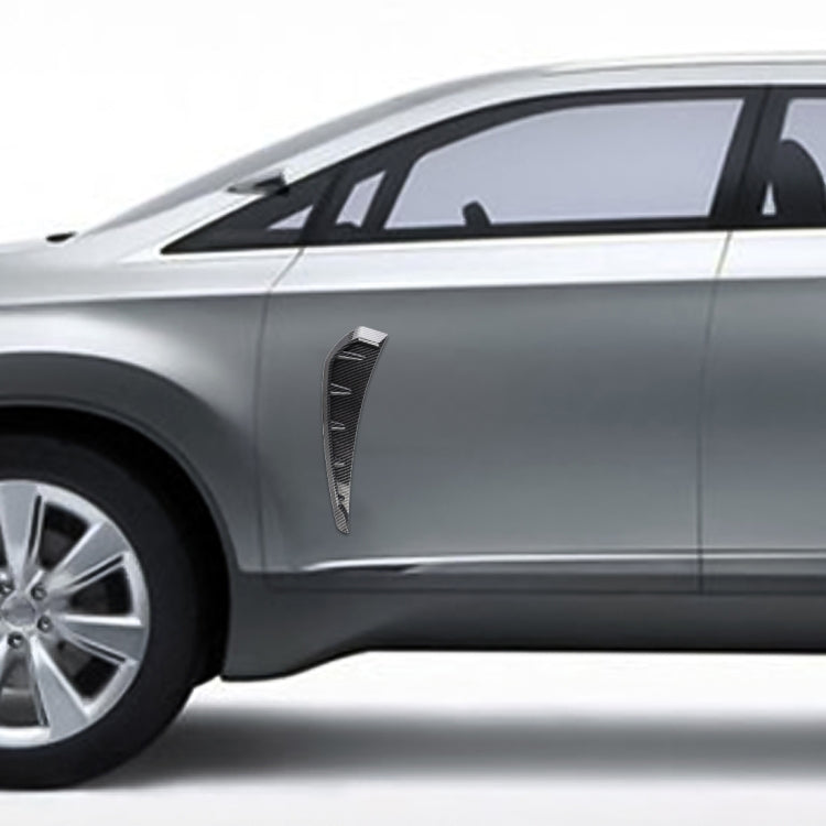 Installed carbon fiber texture car side vent trim sticker, black-gray curved fin on panel