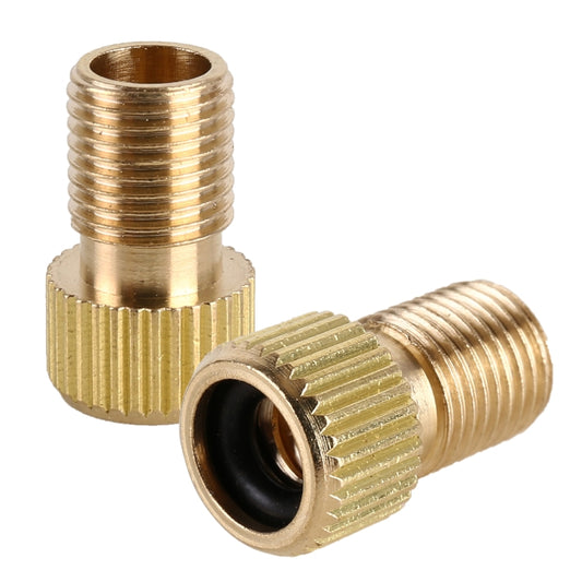 Brass inflator adapter with ribbed threads and round connector opening with black seal