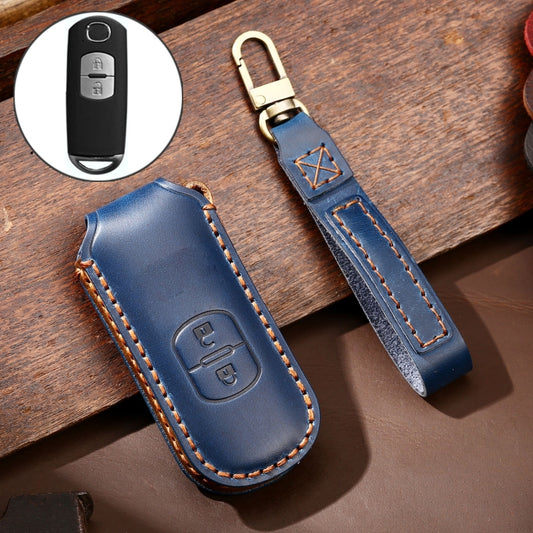 Hallmo Car Cowhide Leather Key Protective Cover Key Case for Mazda Axela 2-button, For Mazda Axela 2-button