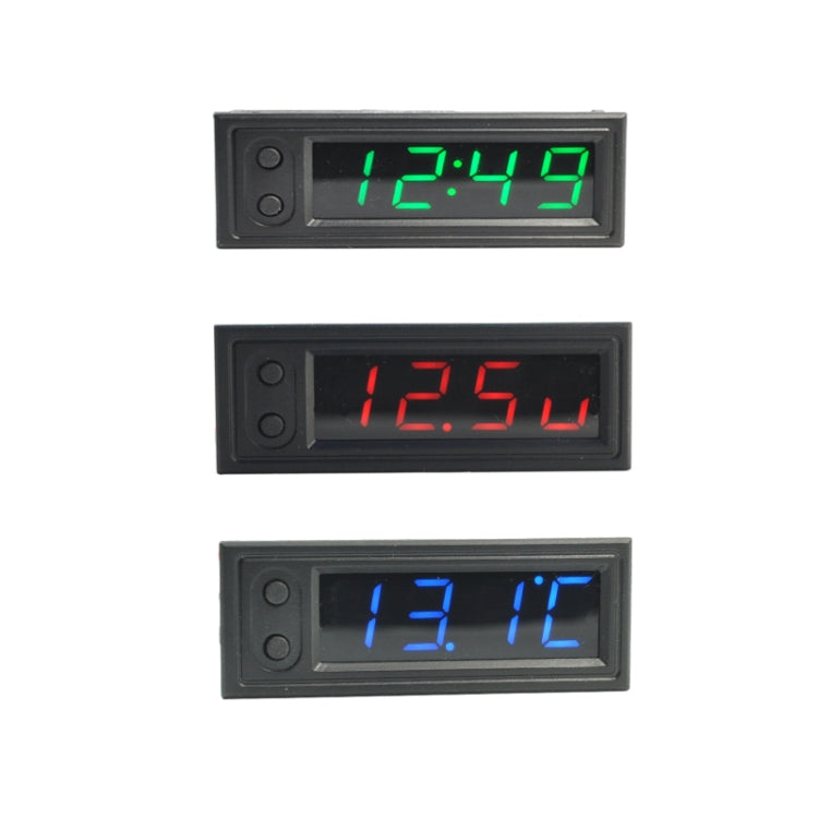 Three-color LED car 3-in-1 display set showing green, red, and blue time readings