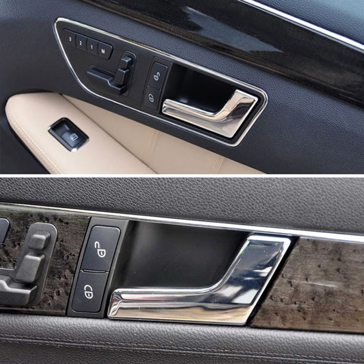 Chrome inner door handle installed on car door panel, right side
