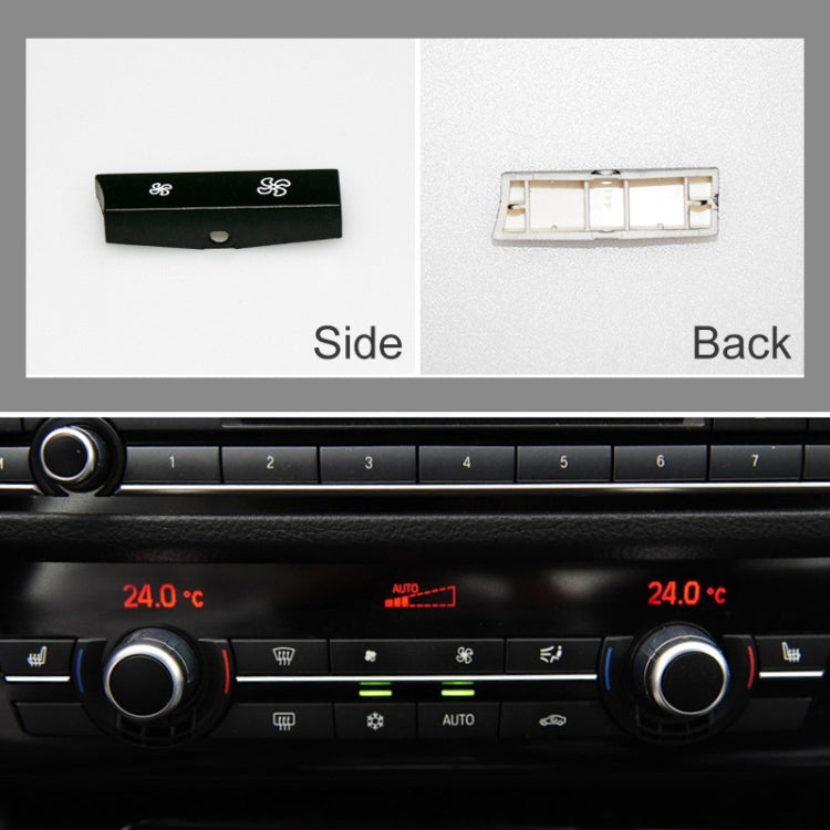 Car A/C switch button, side and back views with mounting clips