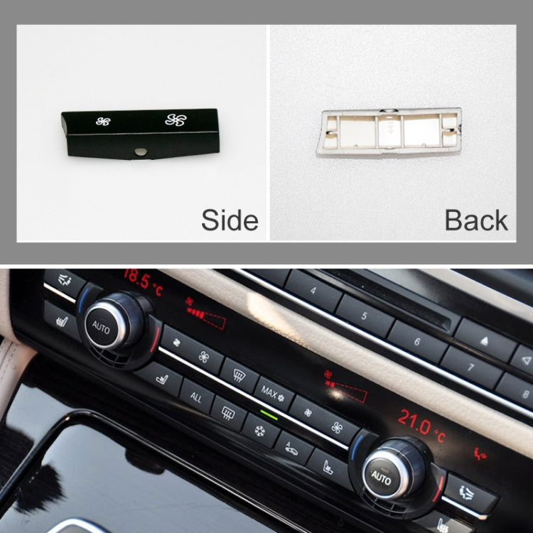 Black climate control switch button panel, side and back views with HVAC symbols