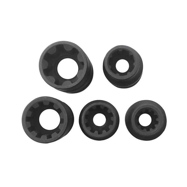 Brake caliper socket set, five dark sockets showing internal drive pattern