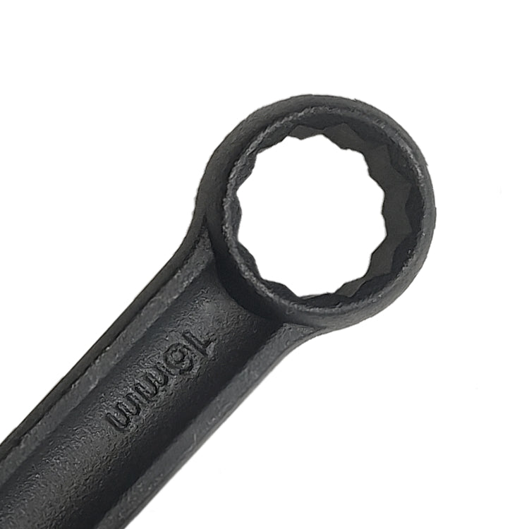 Black 16mm ring wrench head with stamped size marking and textured ring grip
