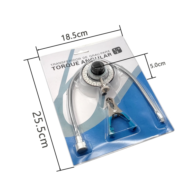 Retail package for torque angle gauge set, blue backing with size labels