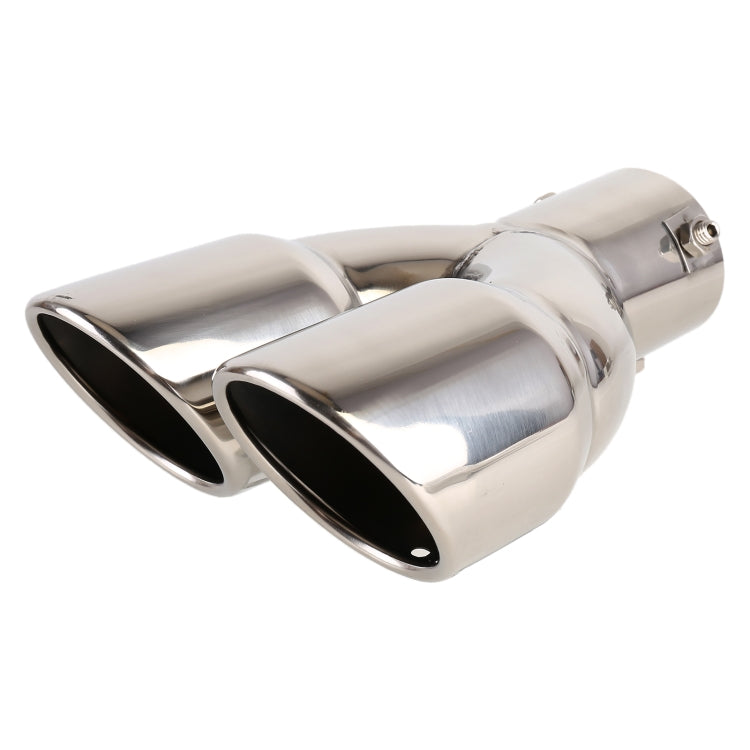 Universal exhaust tail muffler tip pipe, straight 6cm, silver polished twin outlet
