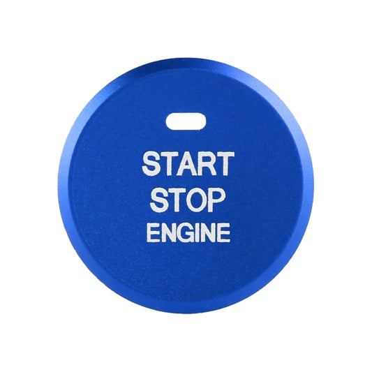 Blue round Start Stop Engine push button sticker, with white label and cutout slot