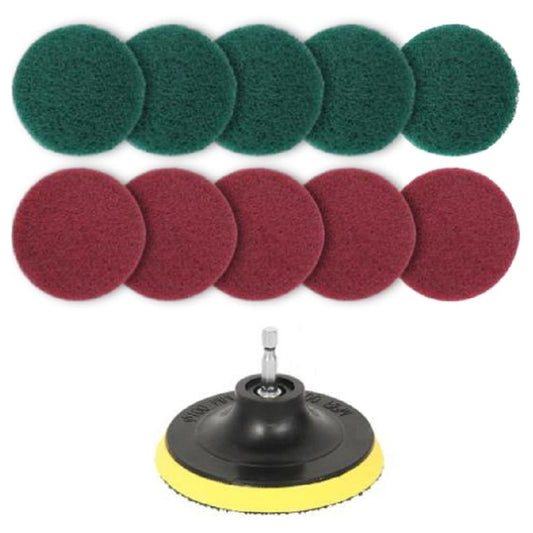 11 in 1 4 inch Sticky Disc Scouring Pad Floor Wall Window Glass Cleaning Descaling Electric Drill Brush Head Set, 11 in 1