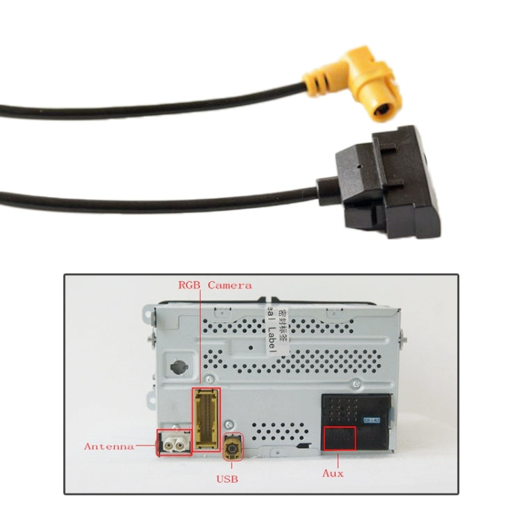 Modified car USB cable with yellow audio plug and black USB connector for device ports