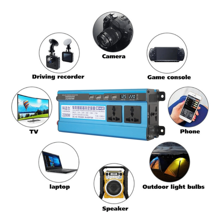 48V to 220V power inverter powering electronics like phone, laptop, TV, and speakers