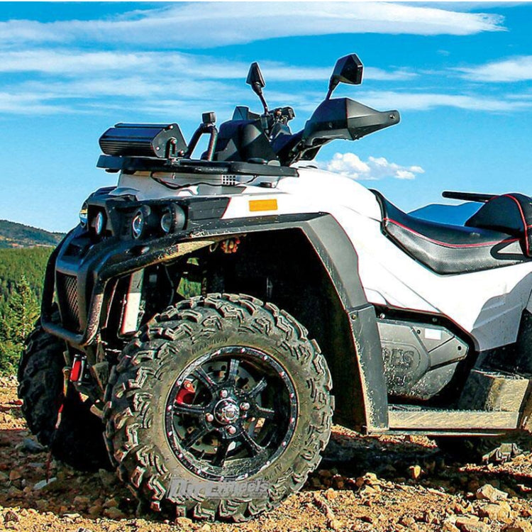 ATV with black side rearview mirrors mounted near handlebars