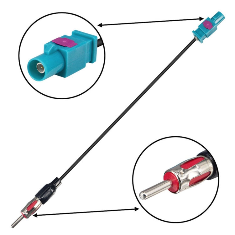 FAKRA male antenna adapter cable with blue connector and silver pin plug detail.