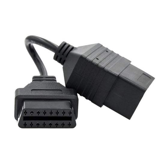 OBD2 conversion adapter cable with angled 16-pin and 17-pin diagnostic connectors