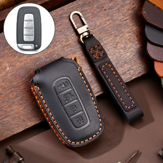 Hallmo Car Cowhide Leather Key Protective Cover Key Case for KIA K2 / K3 / K5 4-button, For KIA K2 / K3 / K5 4-button