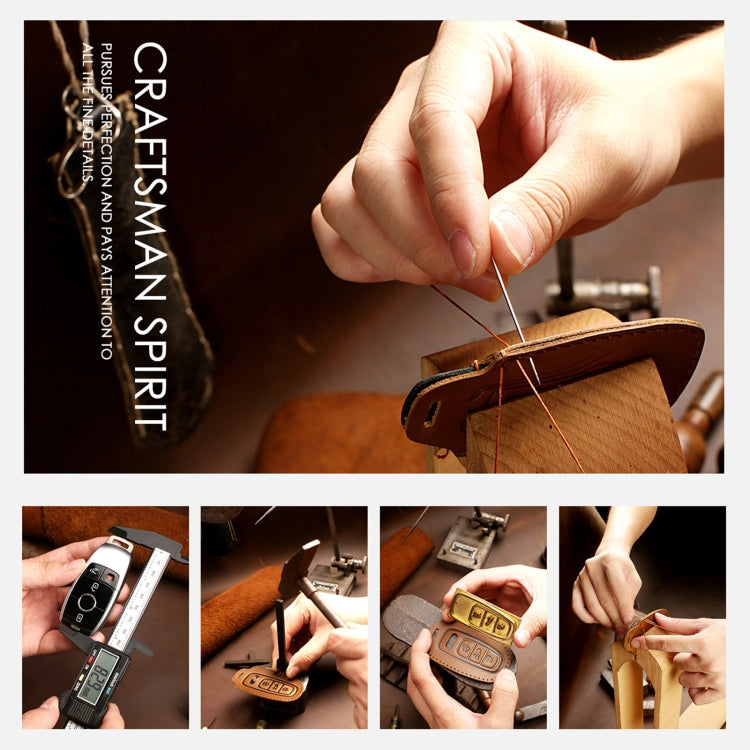 Hallmo Car Cowhide Leather Key Protective Cover Key Case for Hyundai 4-button Start, For Hyundai 4-button Start