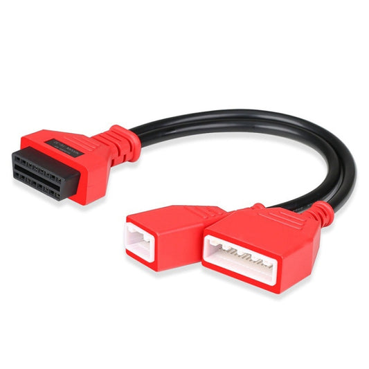 Red and black OBD2 extension cable with 16+32-pin connectors, double male ends