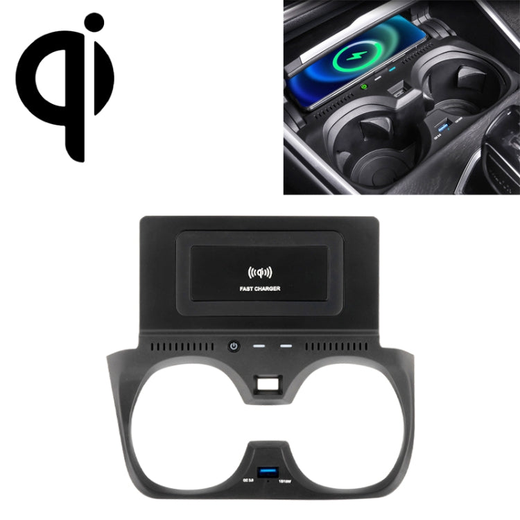 Car Qi wireless charger dock with dual holder rings and USB-C port