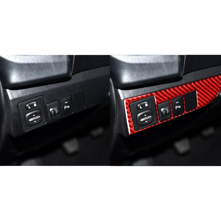 Red carbon fiber dashboard switch trim around headlight controls, left-drive