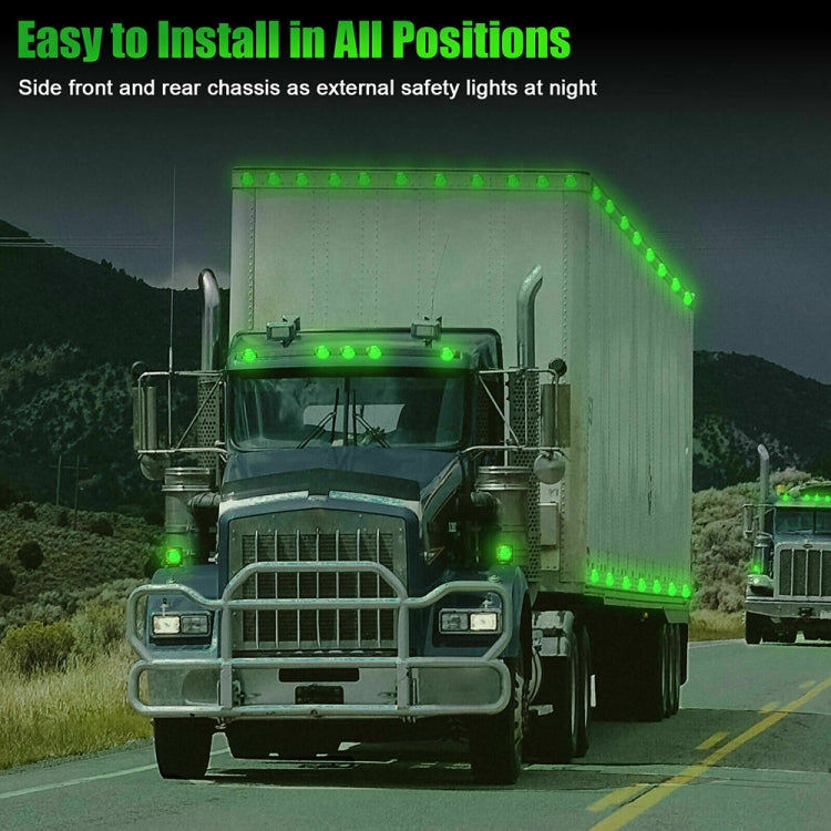 Green LED side marker indicator lights on truck front and side