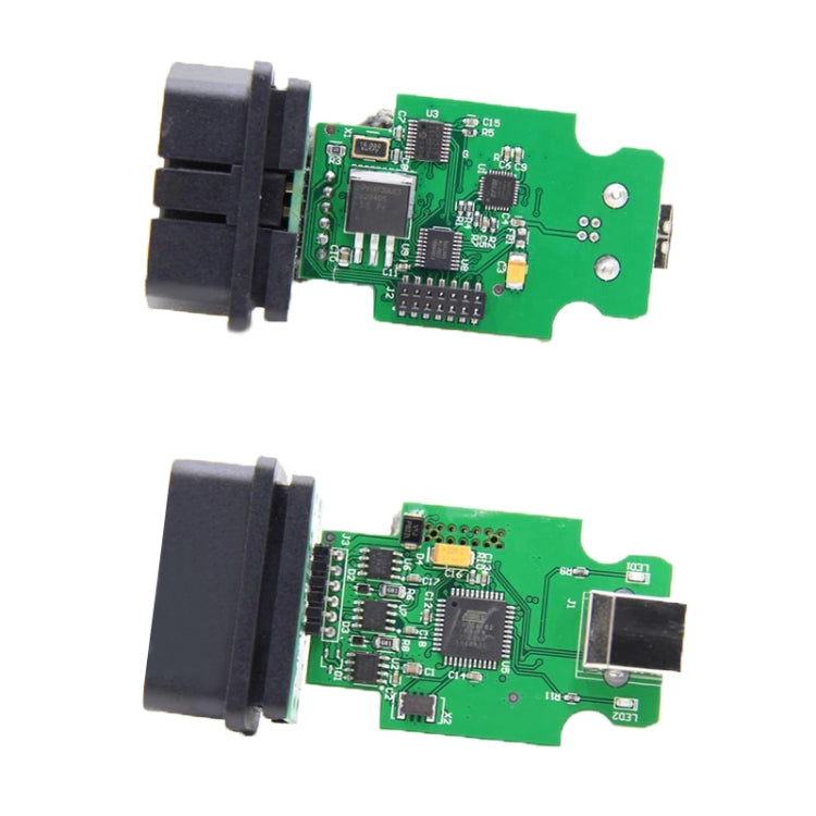 OBD2 test cable PCB module boards with electronic components, green circuits