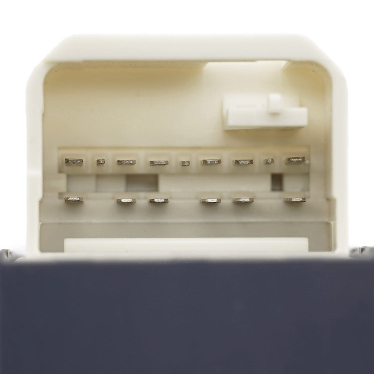 Car window switch circuit board with white plastic housing and pin terminals
