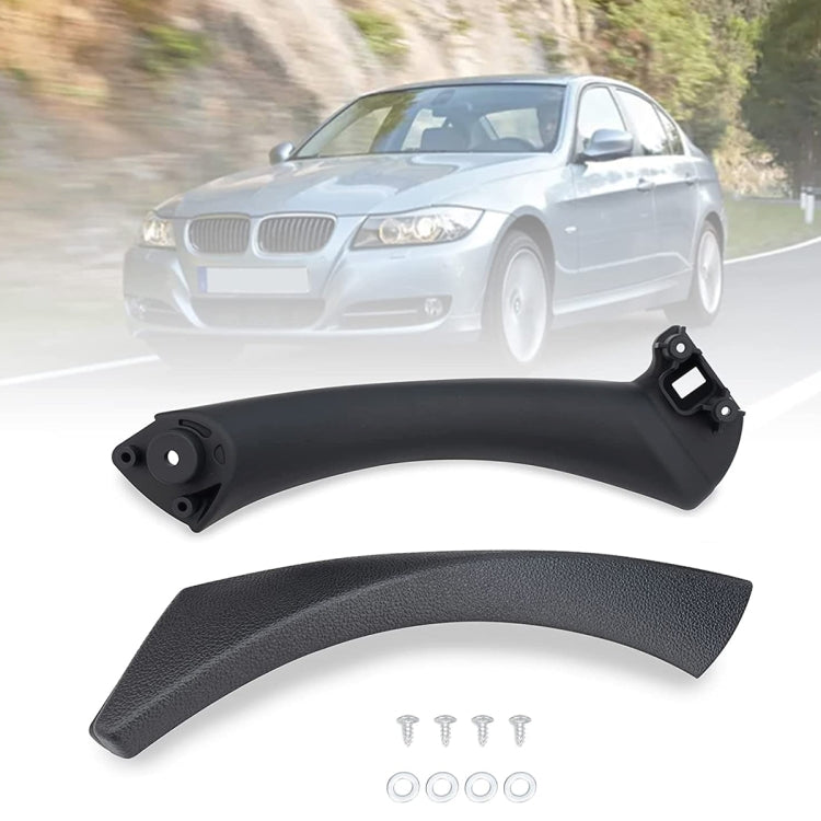 Right rear inside door handle with textured grip cover and mounting hardware, black