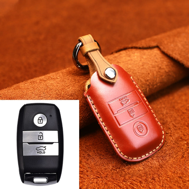 Red cowhide leather key protective case with key ring and button icons