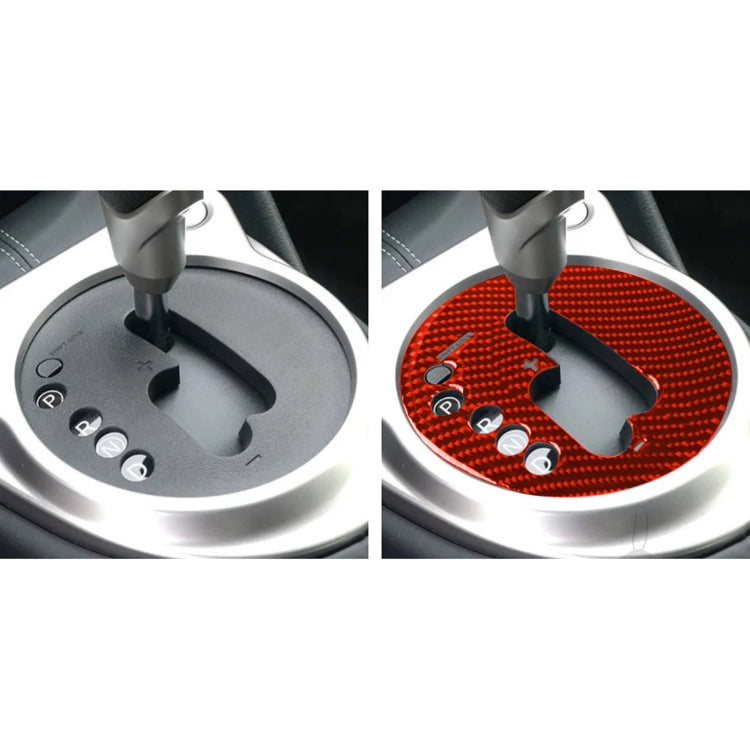 Before-and-after view of red carbon-fiber style automatic panel sticker installed
