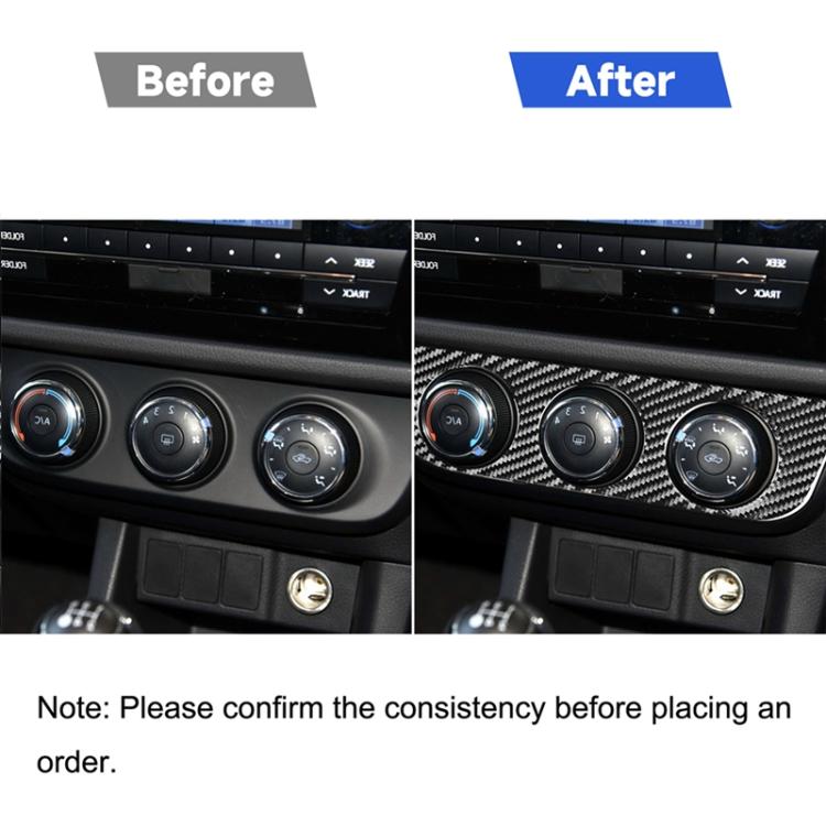Air control panel trim upgrade showing carbon fiber sticker on switch area vs original