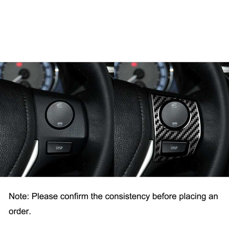 Steering wheel control button with carbon fiber frame shown after installation