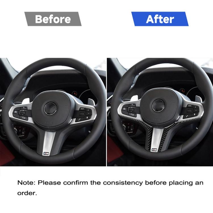 Steering wheel with installed dark carbon fiber trim under the spokes