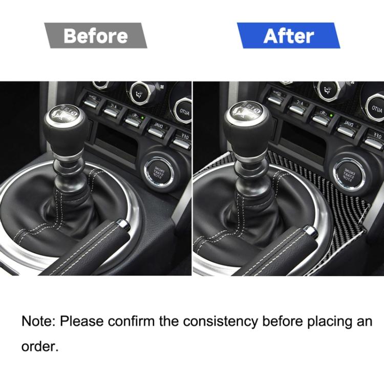 Before-and-after view: carbon fiber gear console trim added to manual shifter area