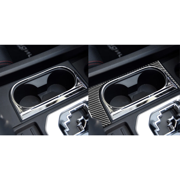 Cup holder frame trim installation, carbon fiber-look weave with before/after view